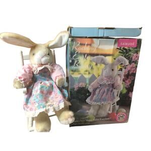 Vintage HTF 1994 rocking Easter bunny sings says happy Easter everybody
